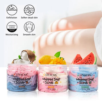 Whipped Bath Soap Cleansing Moisturizing Body Wash Soften Shave Cream Handmade Exfoliating Shower Soap Shea Butter Rainbow Scrub